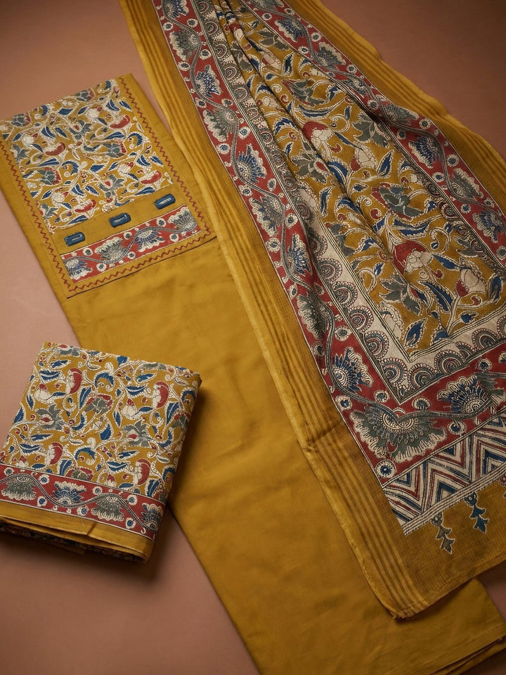 Mustard Printed Cotton Blend Unstitched Dress Material