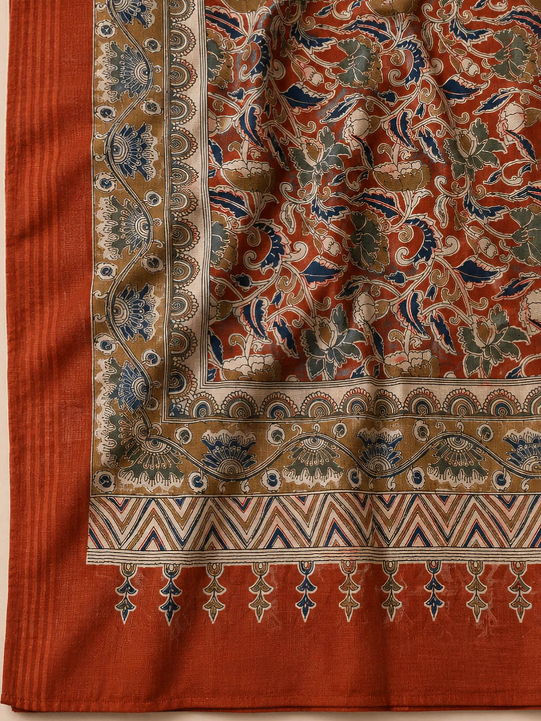 Rust Printed Cotton Blend Unstitched Dress Material