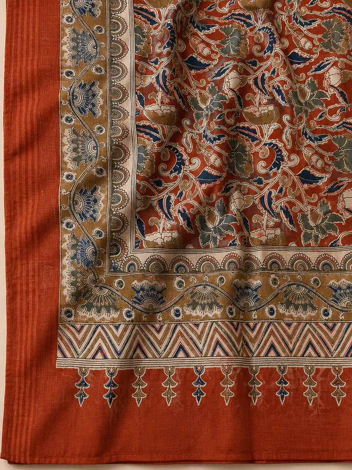 Rust Printed Cotton Blend Unstitched Dress Material
