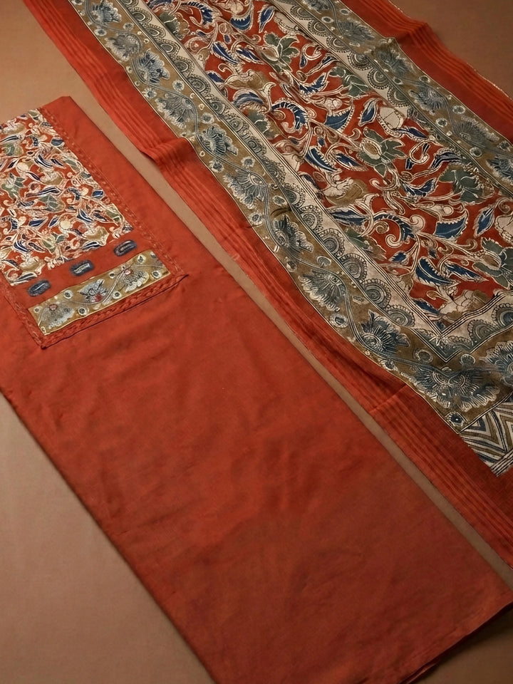 Rust Printed Cotton Blend Unstitched Dress Material