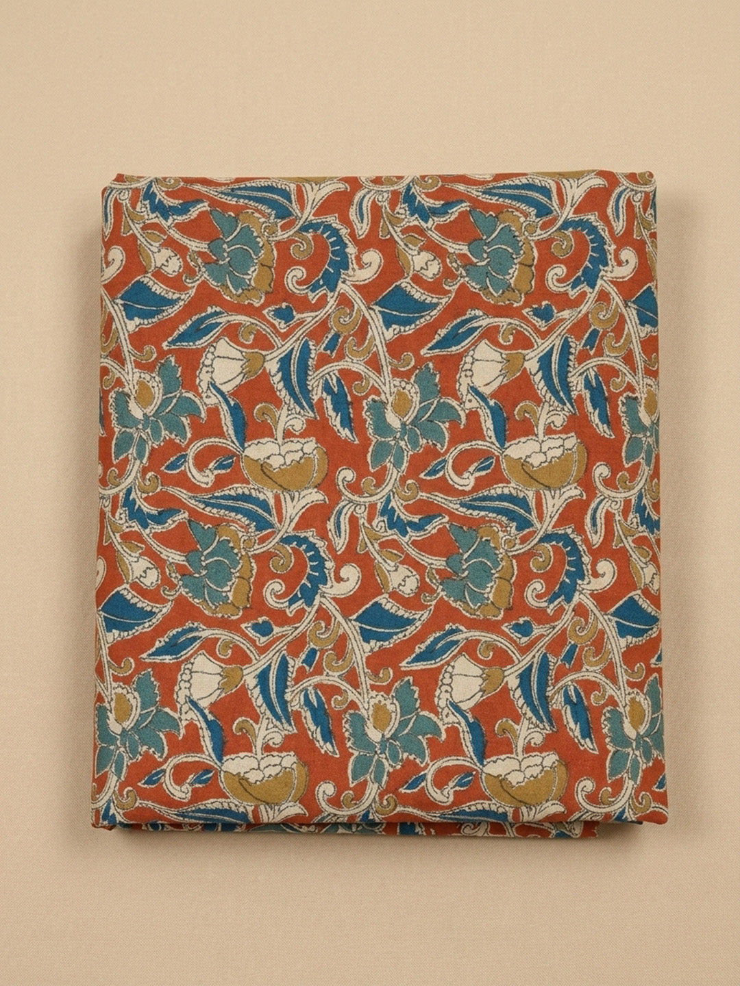 Rust Printed Cotton Blend Unstitched Dress Material