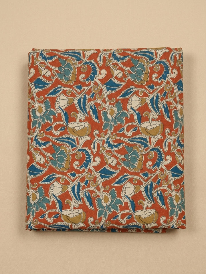 Rust Printed Cotton Blend Unstitched Dress Material