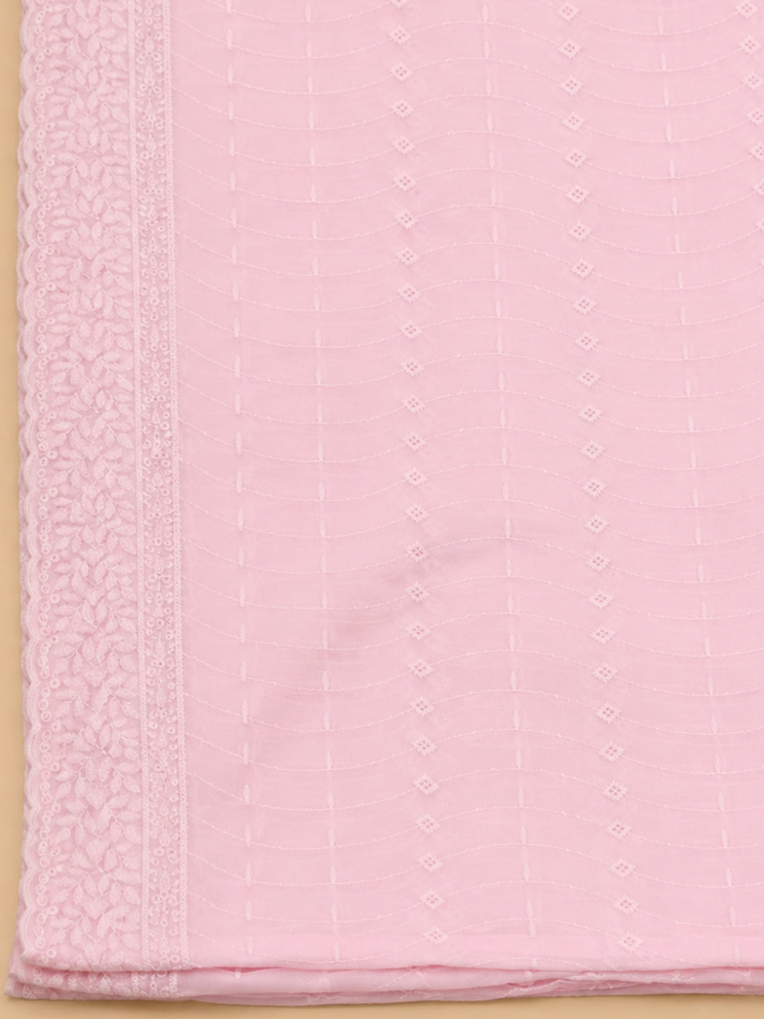 Pink Mirror Work &amp; Embroidered Georgette Unstitched Dress Material