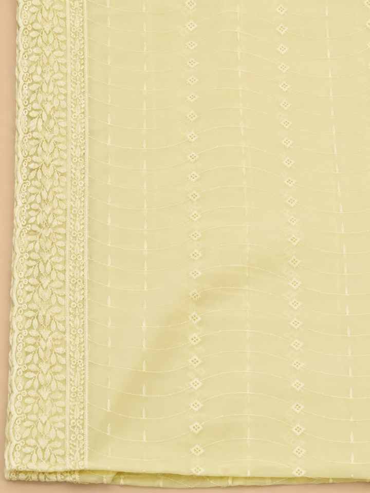 Yellow Mirror Work &amp; Embroidered Georgette Unstitched Dress Material