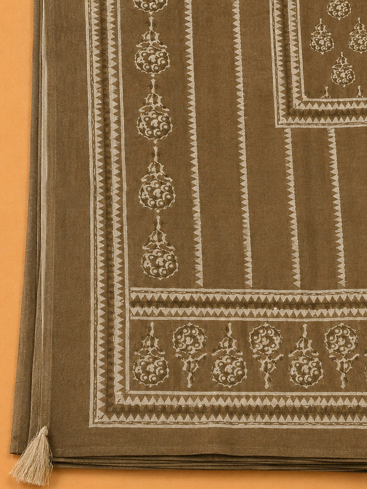 Beige Chanderi Printed Unstitched Dress Material