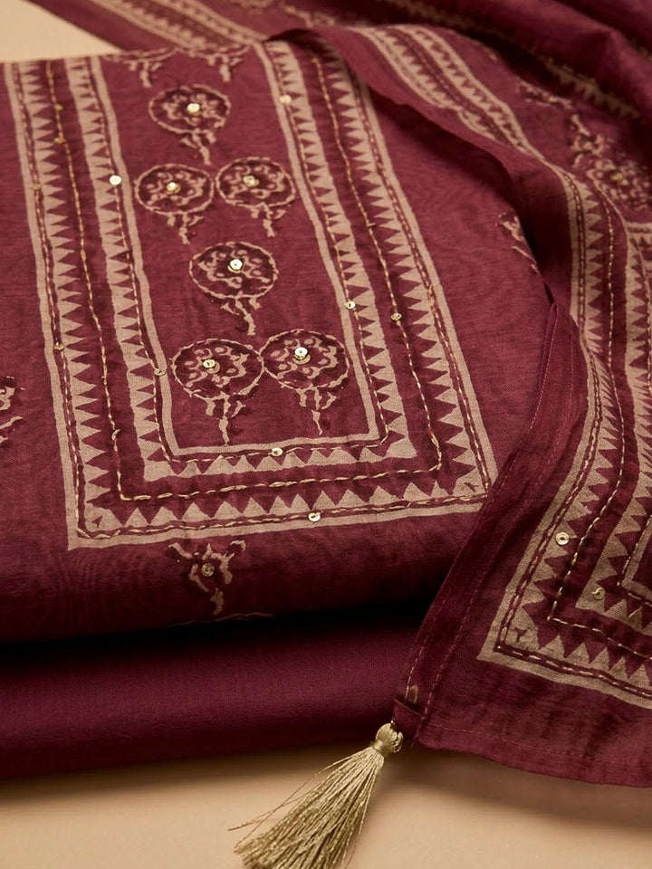 Onion Pink Chanderi Printed Unstitched Dress Material
