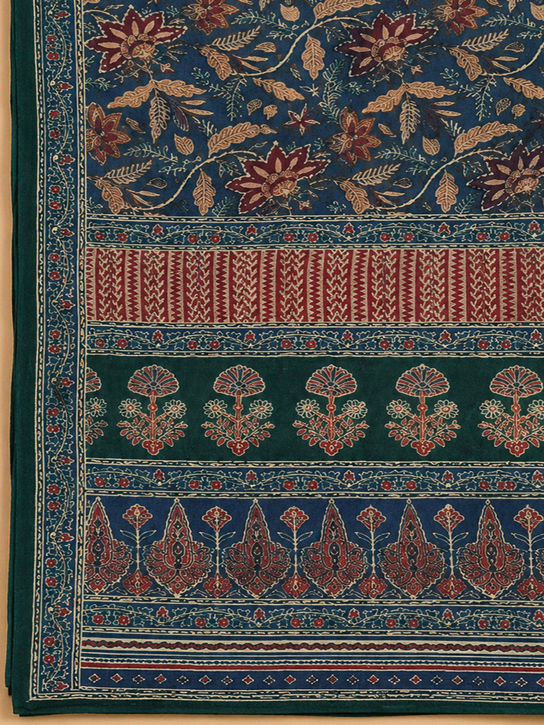 Blue Chanderi Printed Unstitched Dress Material