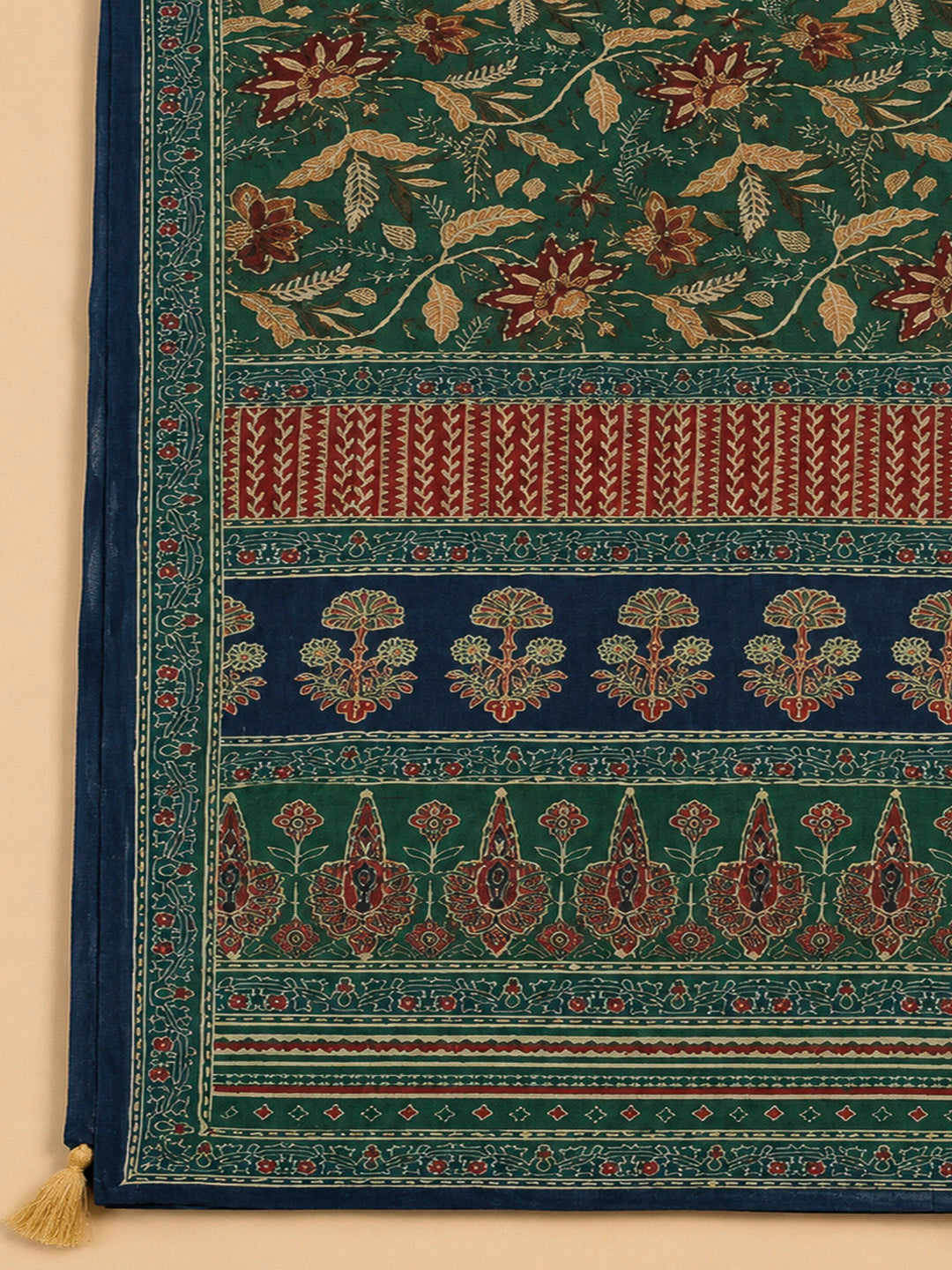 Bottle Green Chanderi Printed Unstitched Dress Material