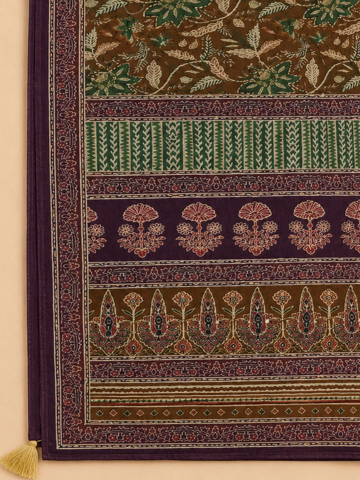 Brown Chanderi Printed Unstitched Dress Material