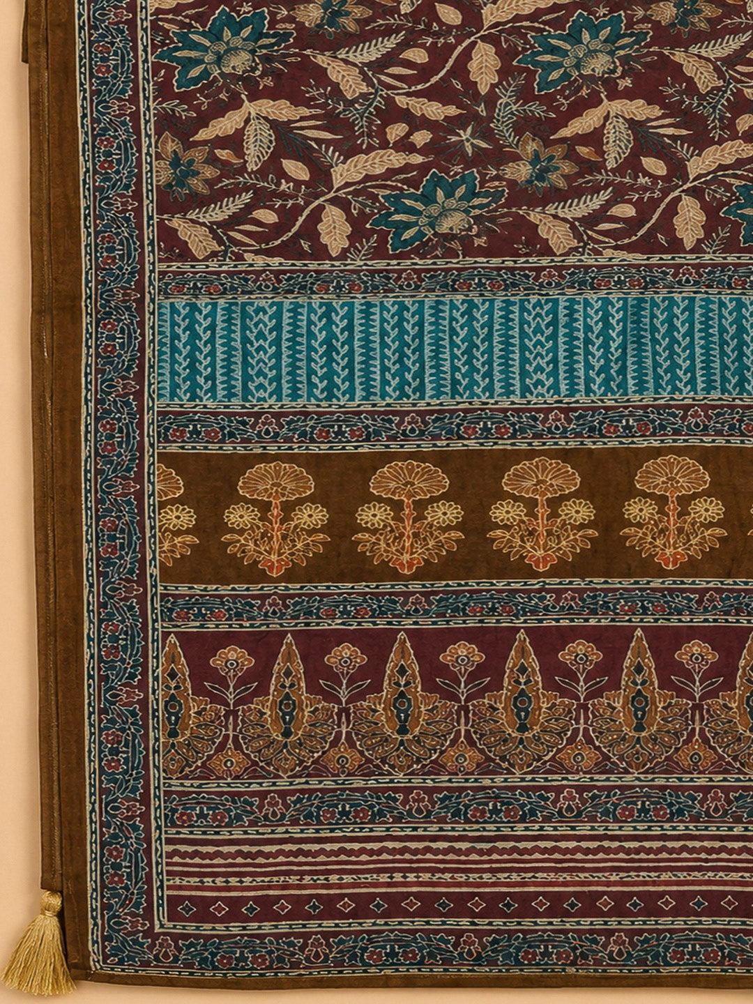 Wine Chanderi Printed Unstitched Dress Material