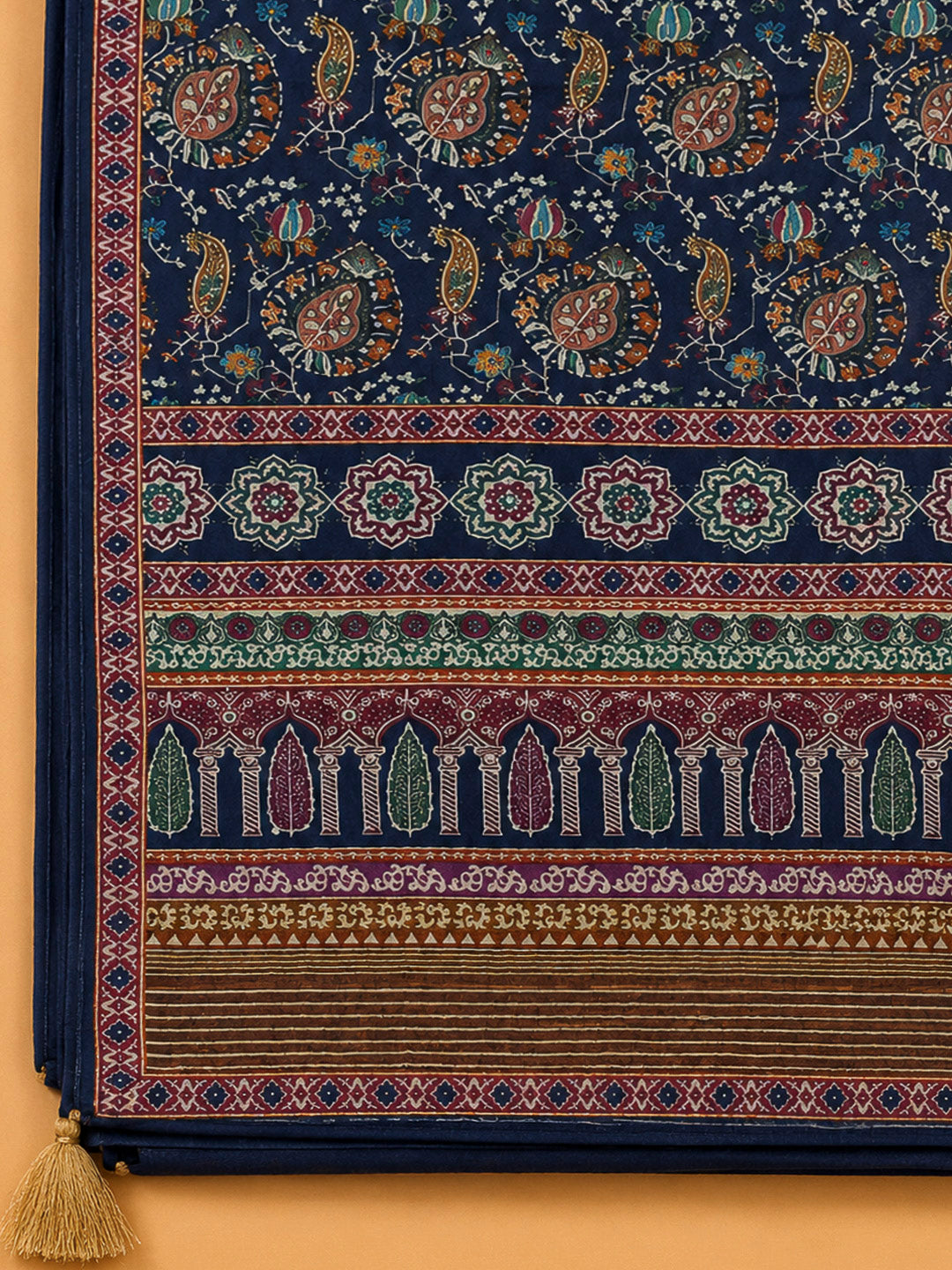 Blue Chanderi Printed Unstitched Dress Material