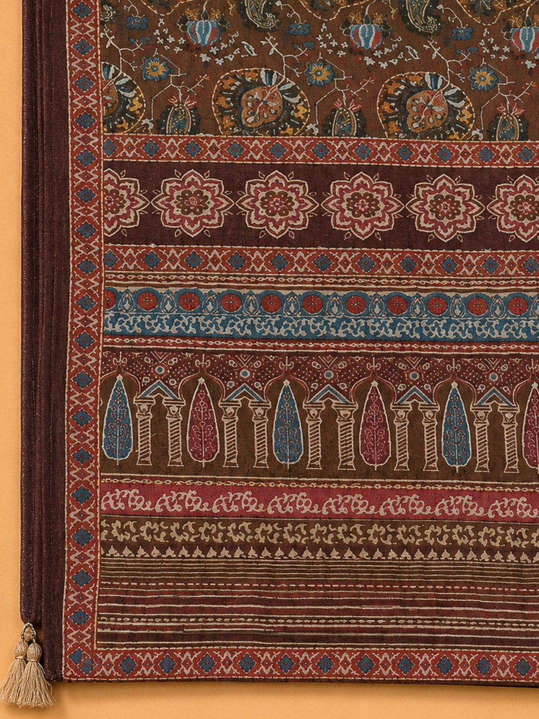 Brown Chanderi Printed Unstitched Dress Material