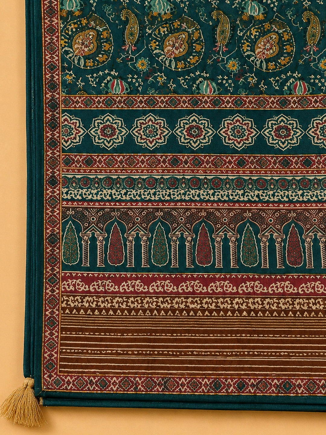 Teal Blue Chanderi Printed Unstitched Dress Material