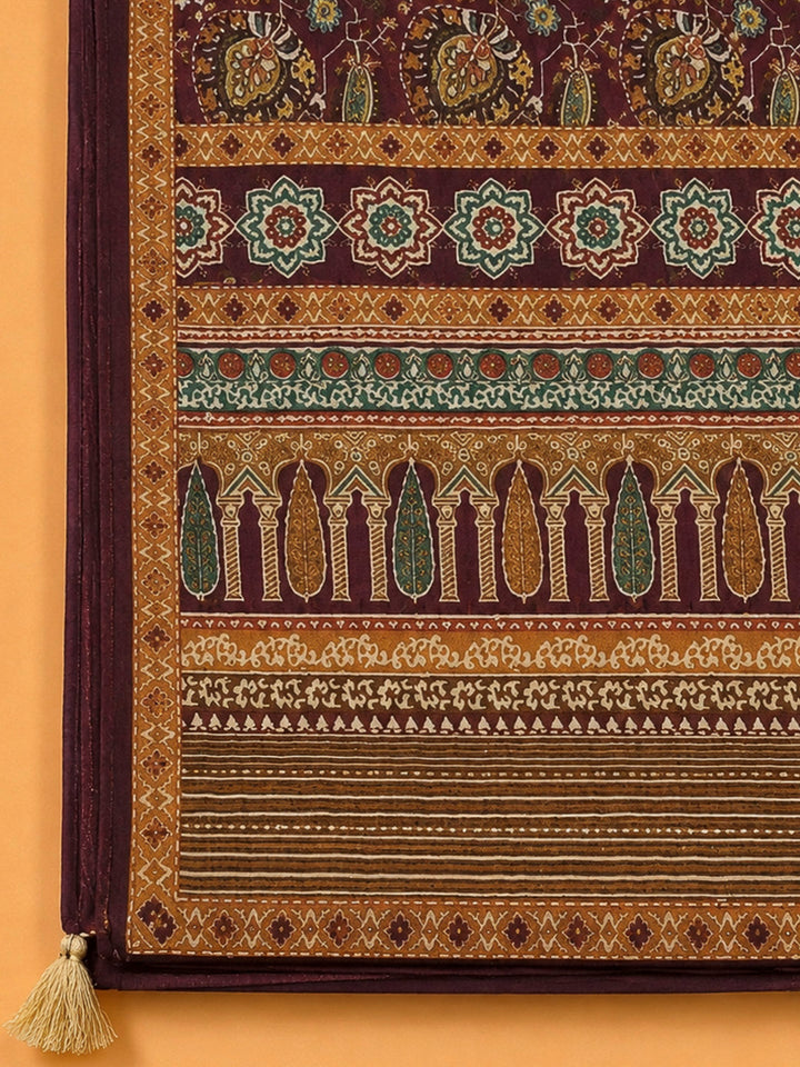 Wine Chanderi Printed Unstitched Dress Material