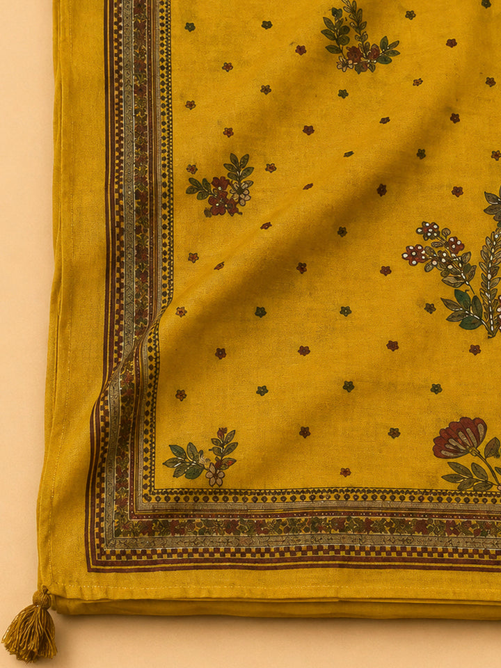 Mustard Chanderi Printed Unstitched Dress Material