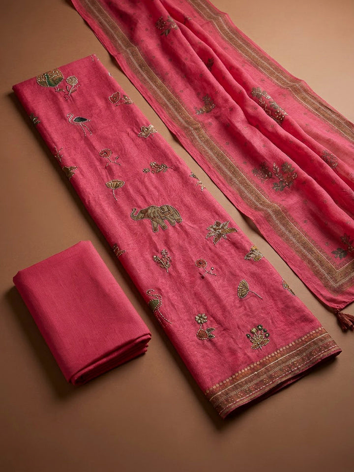 Rani Chanderi Printed Unstitched Dress Material