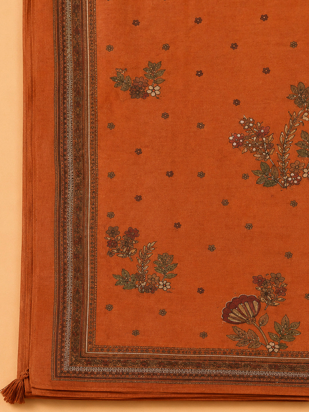 Rust Chanderi Printed Unstitched Dress Material