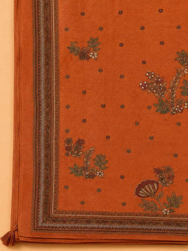 Rust Chanderi Printed Unstitched Dress Material
