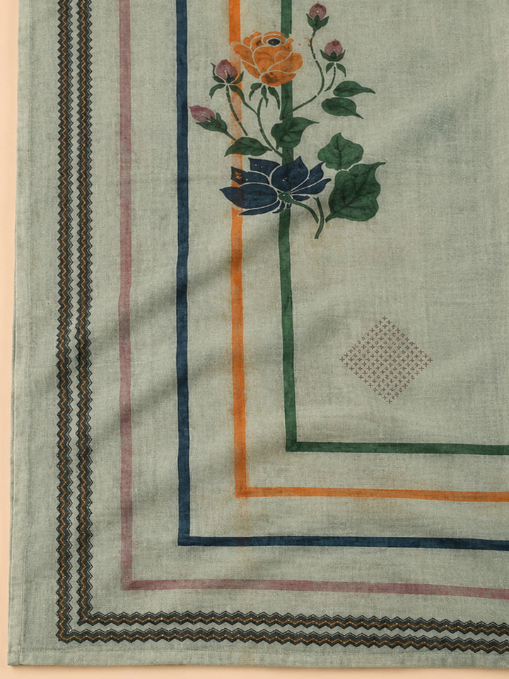 Aqua Green Embroidered Chanderi Unstitched Suit &amp; Pant With Chanderi Dupatta