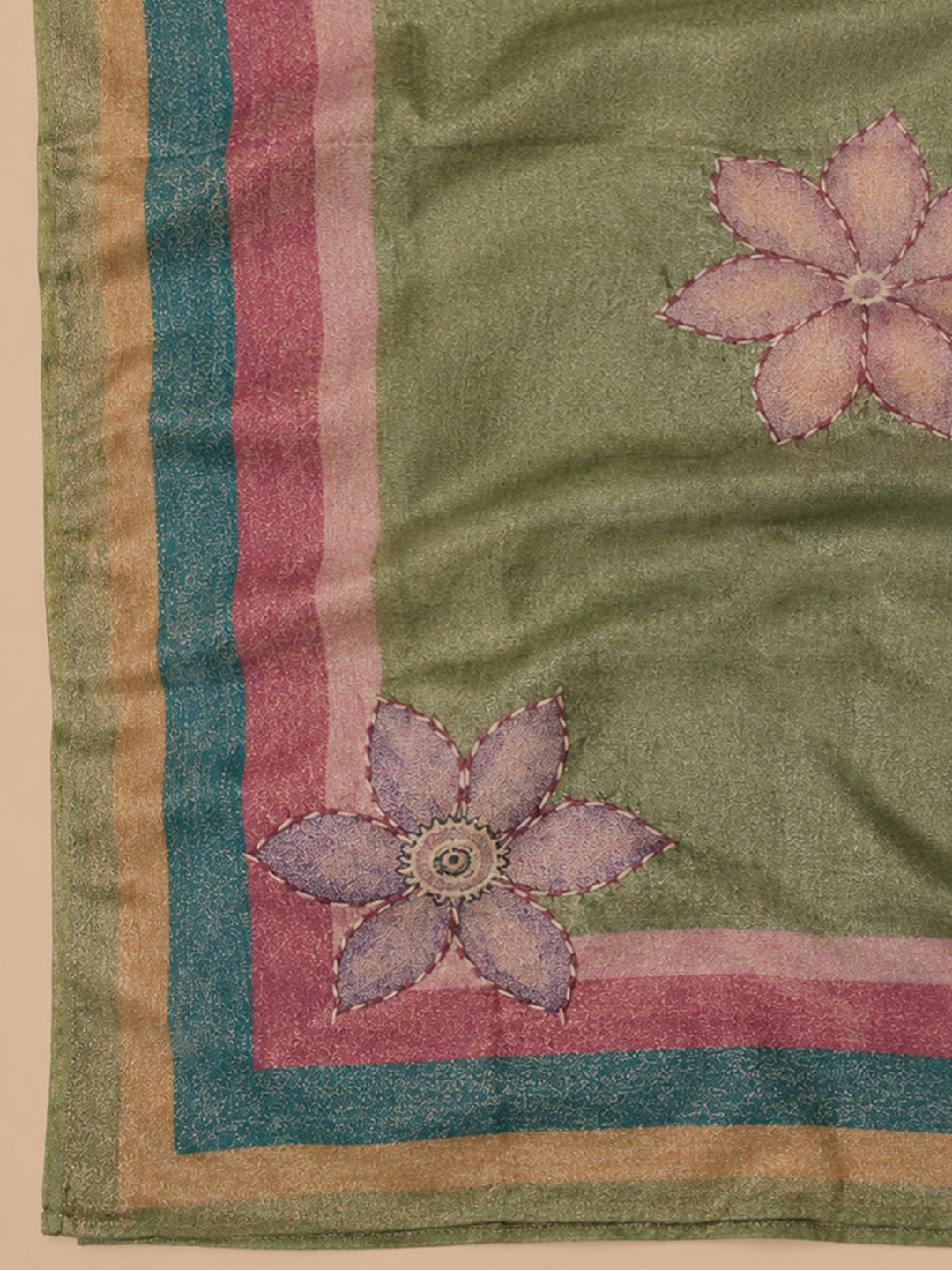 Green Printed Chanderi Unstitched Dress Material
