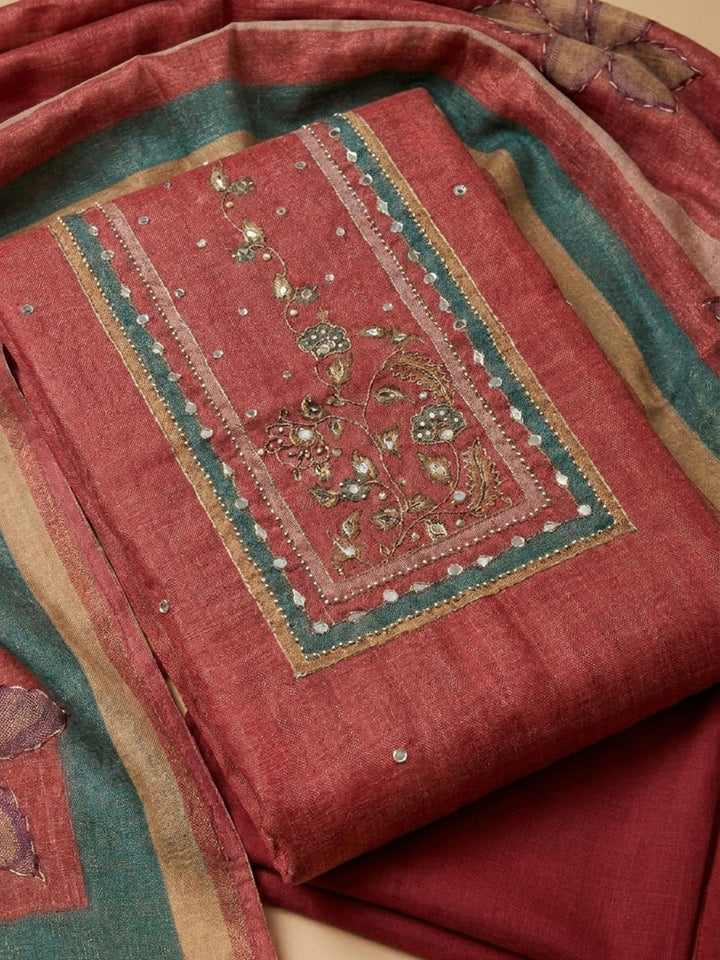 Onion Pink Printed Chanderi Unstitched Dress Material
