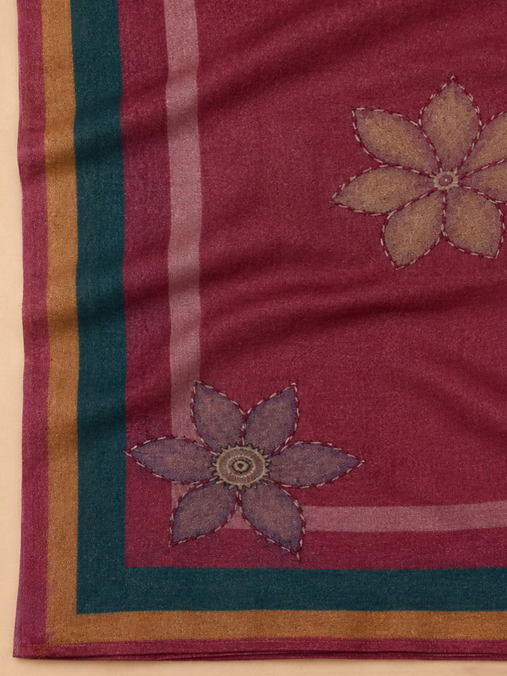 Onion Pink Printed Chanderi Unstitched Dress Material
