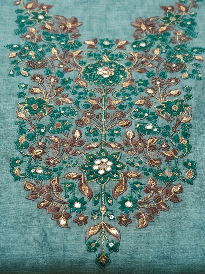 Firozee Printed Chanderi Unstitched Suit &amp; Pant With Chanderi Dupatta