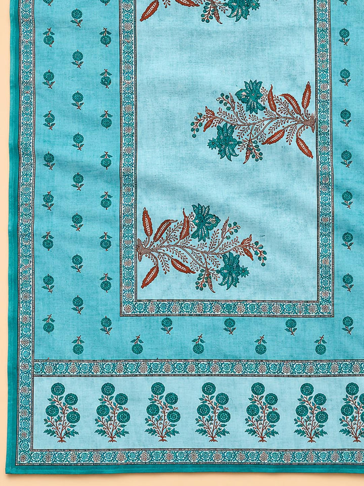 Firozee Printed Chanderi Unstitched Suit &amp; Pant With Chanderi Dupatta