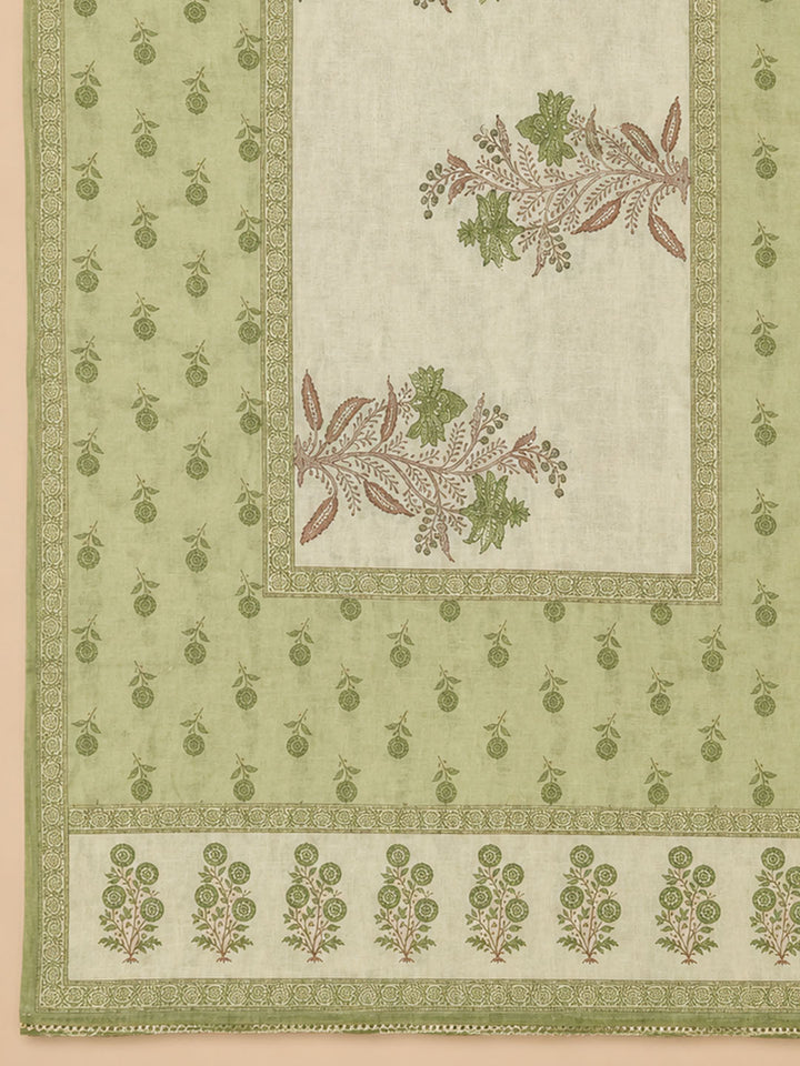 Pista Green Printed Chanderi Unstitched Suit &amp; Pant With Chanderi Dupatta