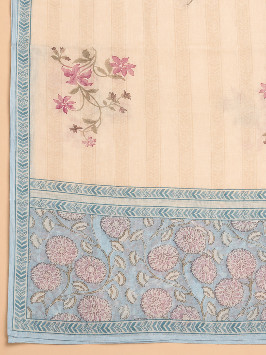 Grey Blue Embroidered Cotton Blend Unstitched Suit &amp; Pant With Cotton Dupatta