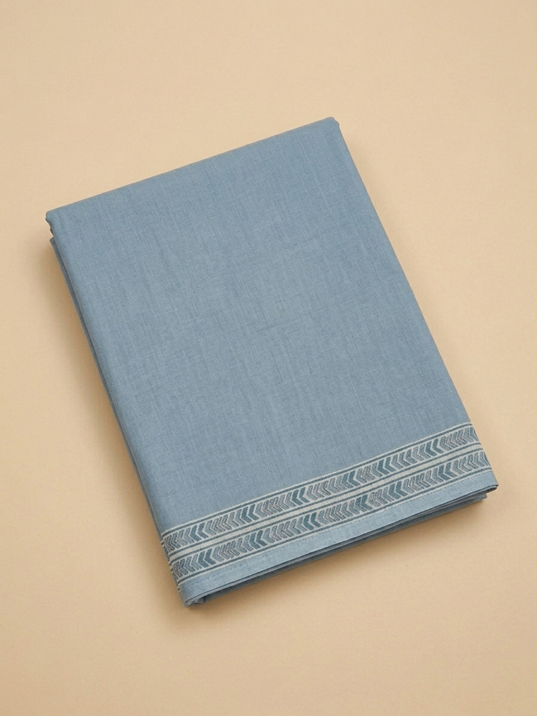 Grey Blue Embroidered Cotton Blend Unstitched Suit &amp; Pant With Cotton Dupatta