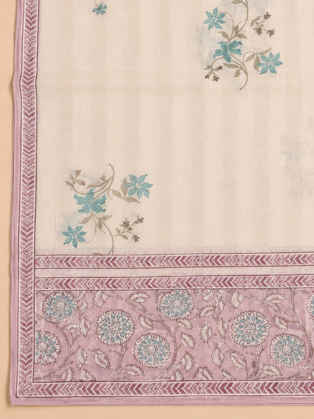 Peach Embroidered Cotton Blend Unstitched Suit &amp; Pant With Cotton Dupatta
