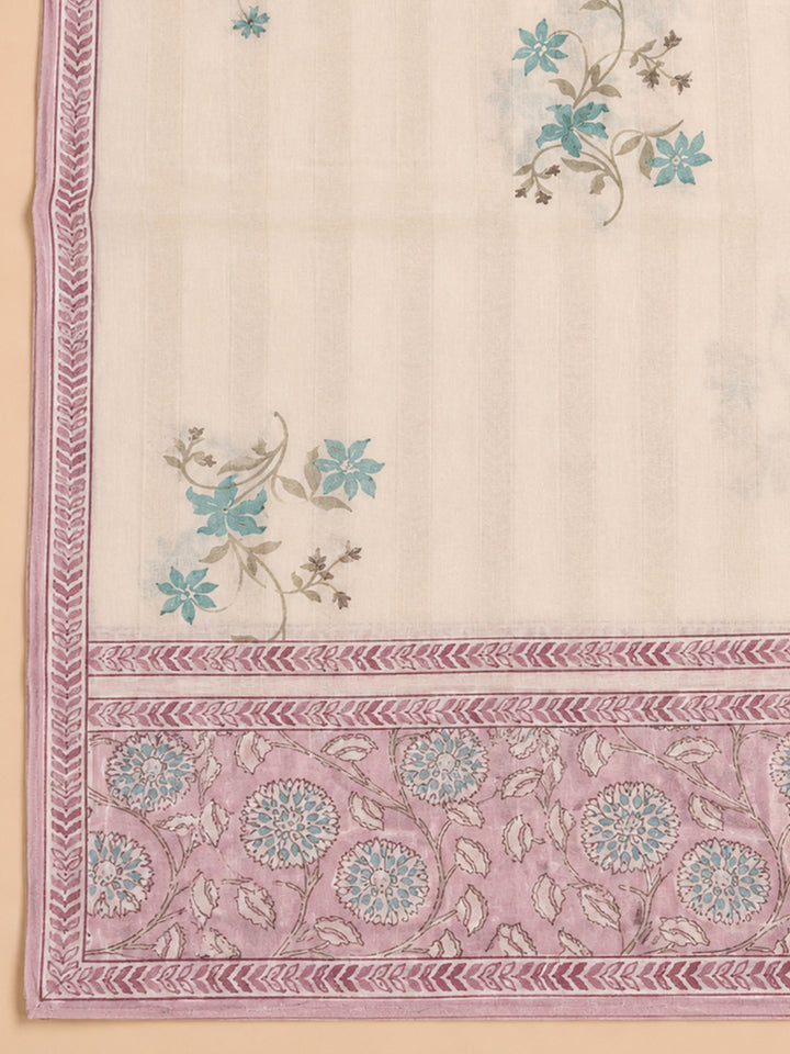 Peach Embroidered Cotton Blend Unstitched Suit &amp; Pant With Cotton Dupatta