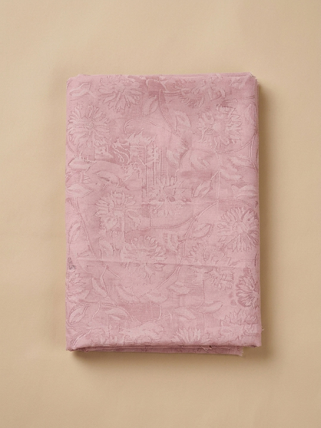Peach Embroidered Cotton Blend Unstitched Suit &amp; Pant With Cotton Dupatta