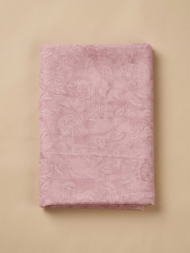Peach Embroidered Cotton Blend Unstitched Suit &amp; Pant With Cotton Dupatta