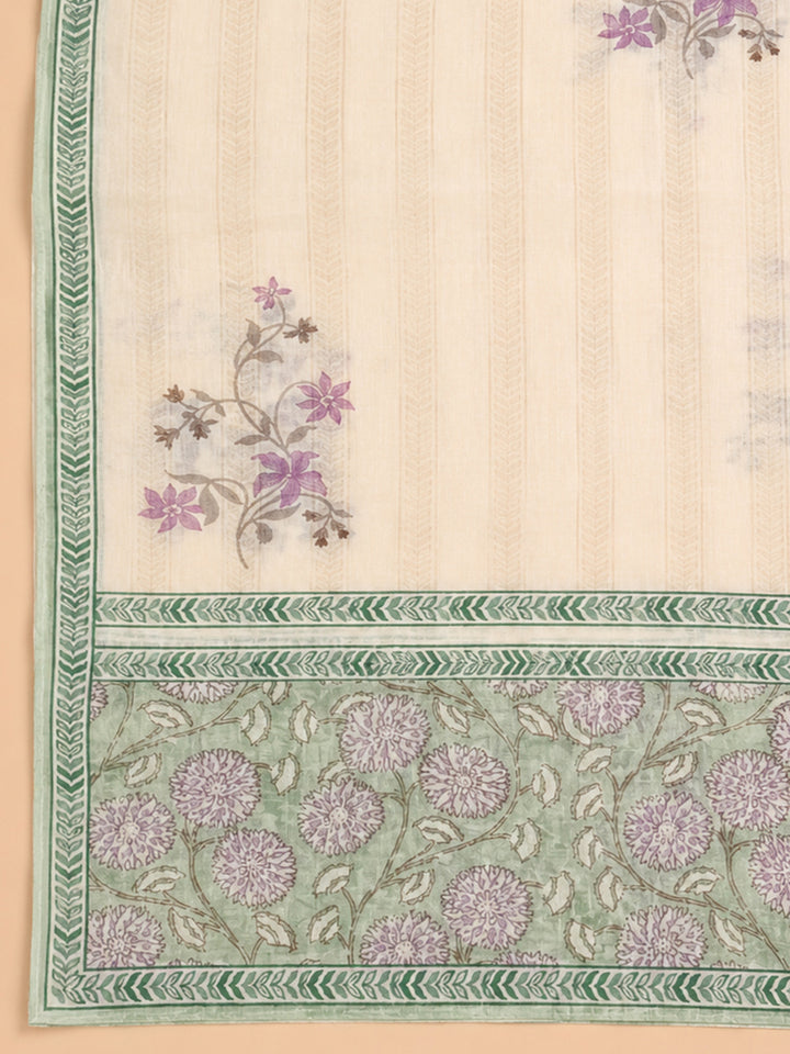 Sea Green Embroidered Cotton Blend Unstitched Suit &amp; Pant With Cotton Dupatta