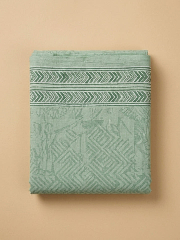 Sea Green Embroidered Cotton Blend Unstitched Suit &amp; Pant With Cotton Dupatta