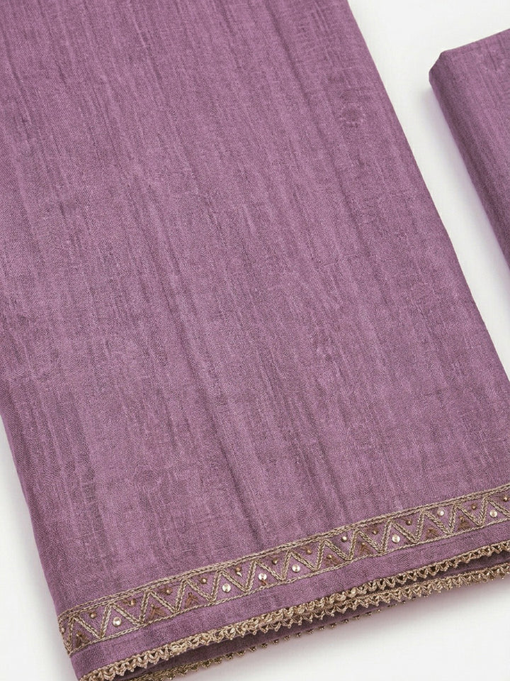 Lavender Printed Chanderi Unstitched Suit &amp; Pant With Chanderi Dupatta