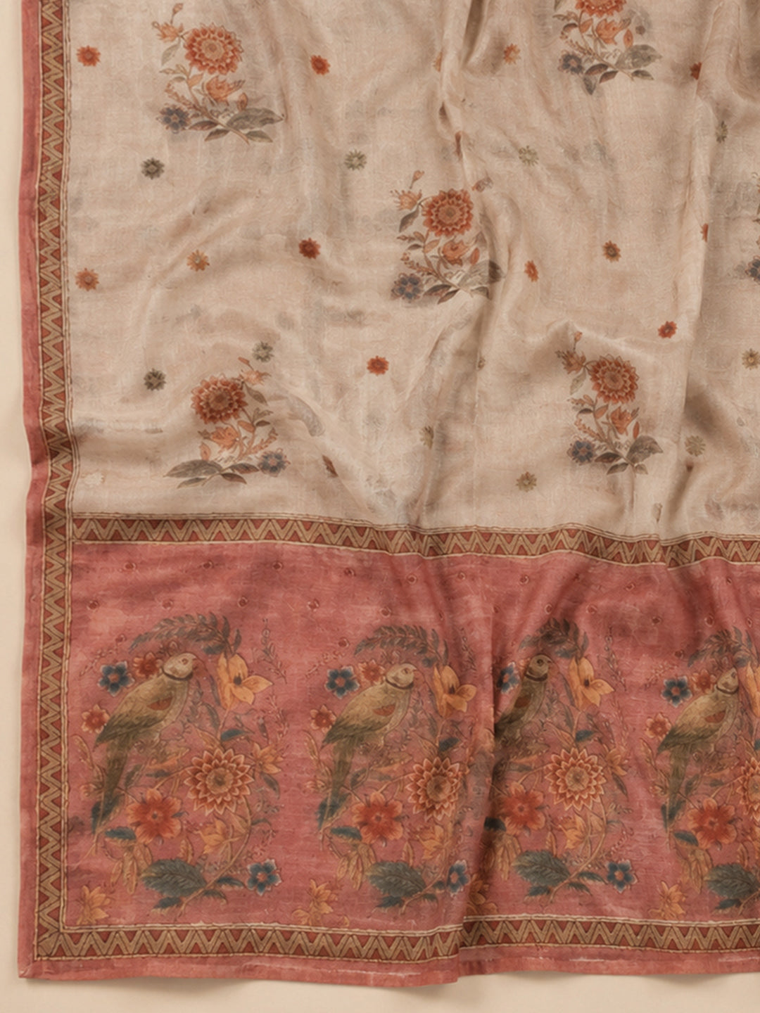 Onion Pink Printed Chanderi Unstitched Suit &amp; Pant With Chanderi Dupatta