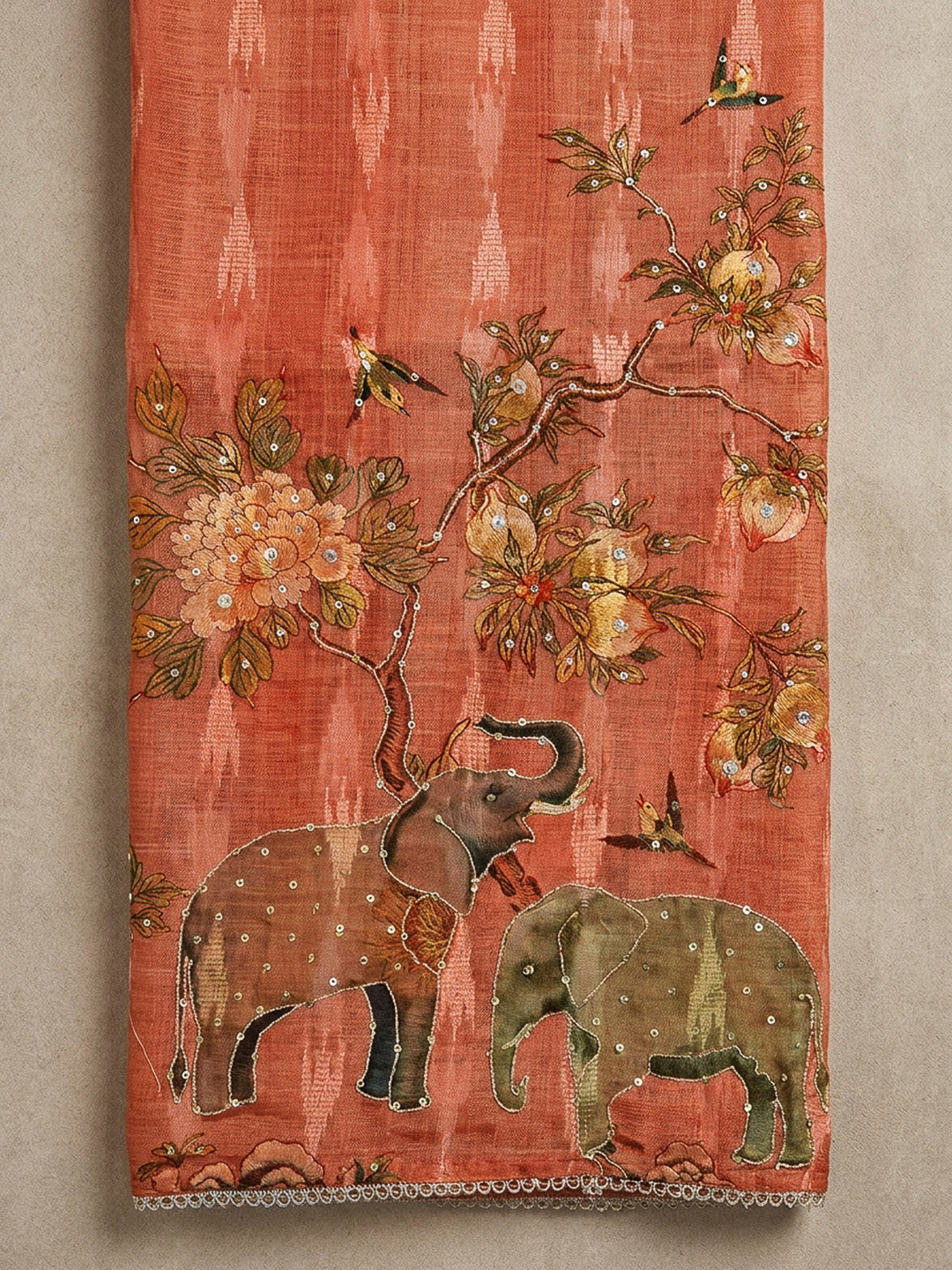Rust Printed Chanderi Unstitched Dress Material