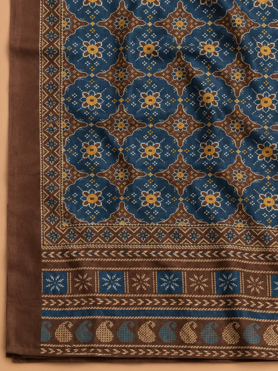 Blue Embroidered Chanderi Unstitched Suit &amp; Pant With Chanderi Dupatta
