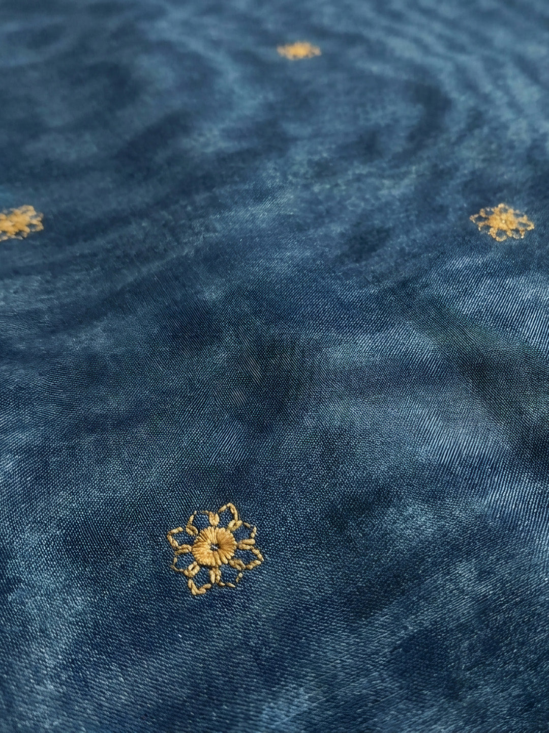 Blue Embroidered Chanderi Unstitched Suit &amp; Pant With Chanderi Dupatta