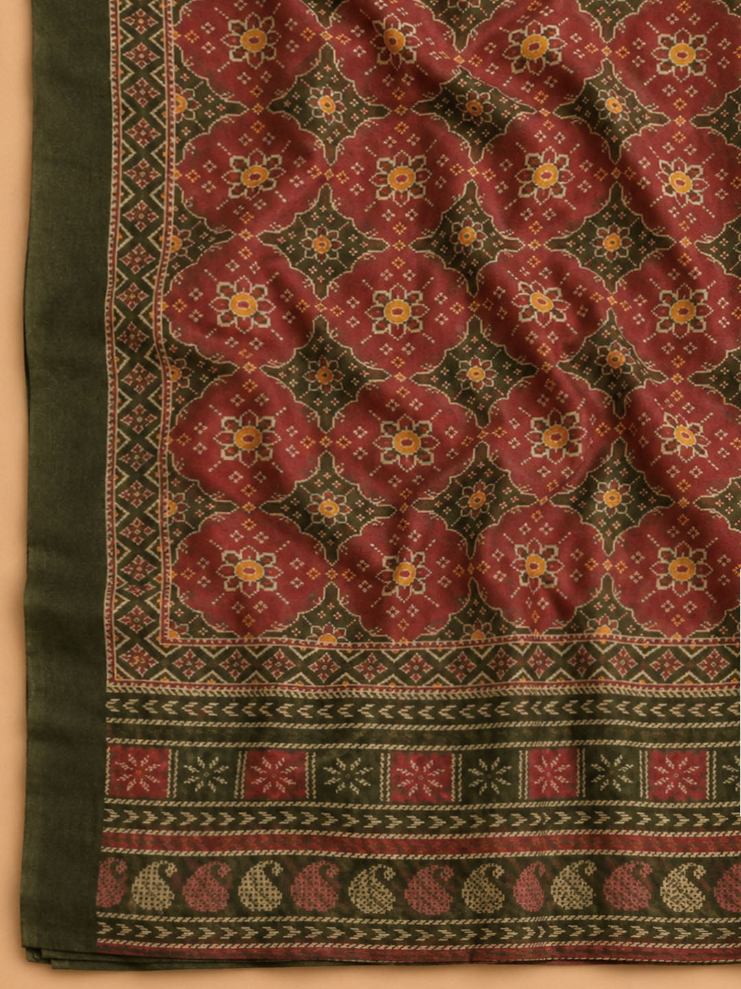 Maroon Embroidered Chanderi Unstitched Suit &amp; Pant With Chanderi Dupatta