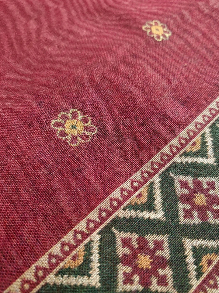 Maroon Embroidered Chanderi Unstitched Suit &amp; Pant With Chanderi Dupatta