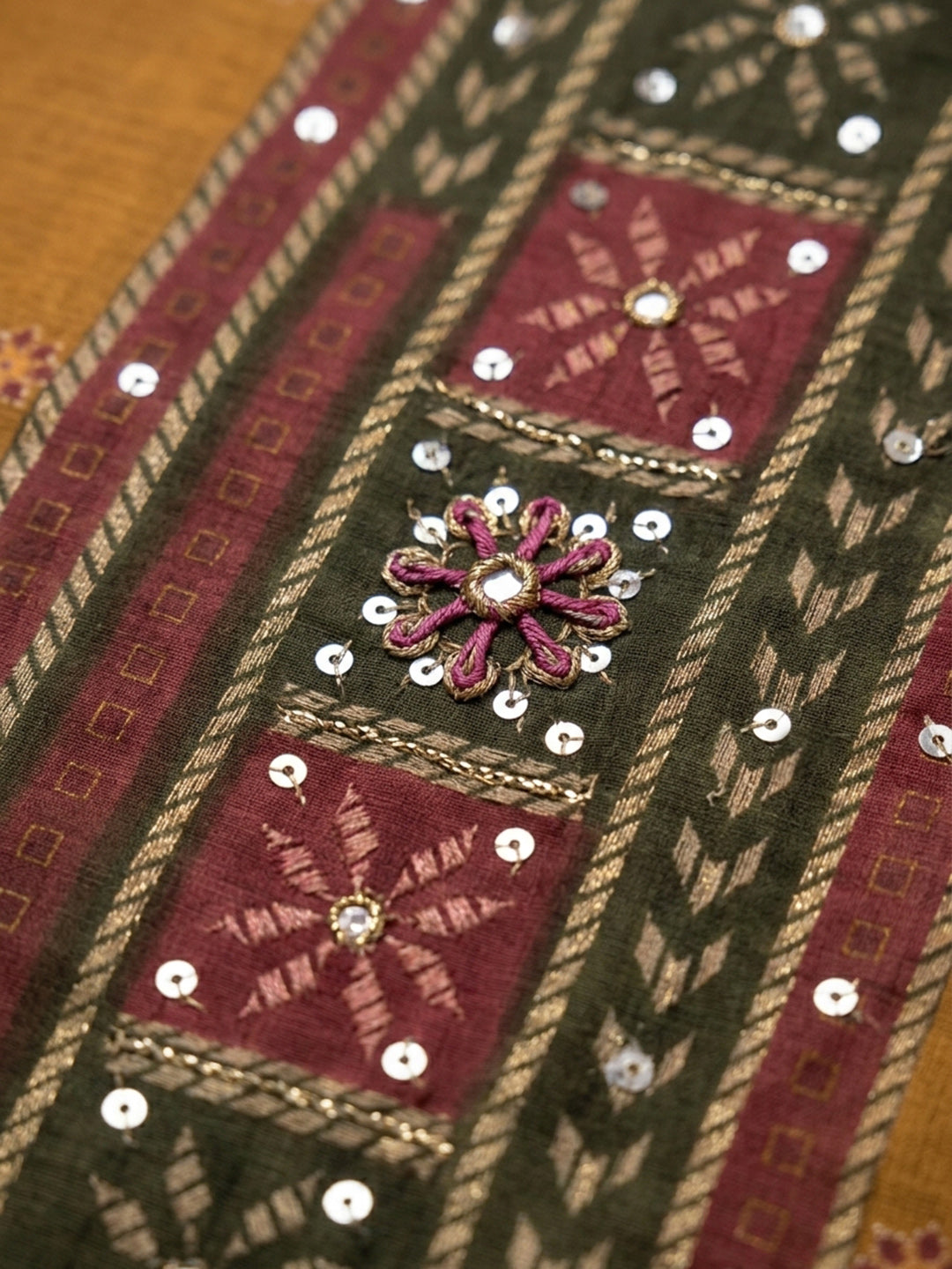 Rust Embroidered Chanderi Unstitched Suit &amp; Pant With Chanderi Dupatta