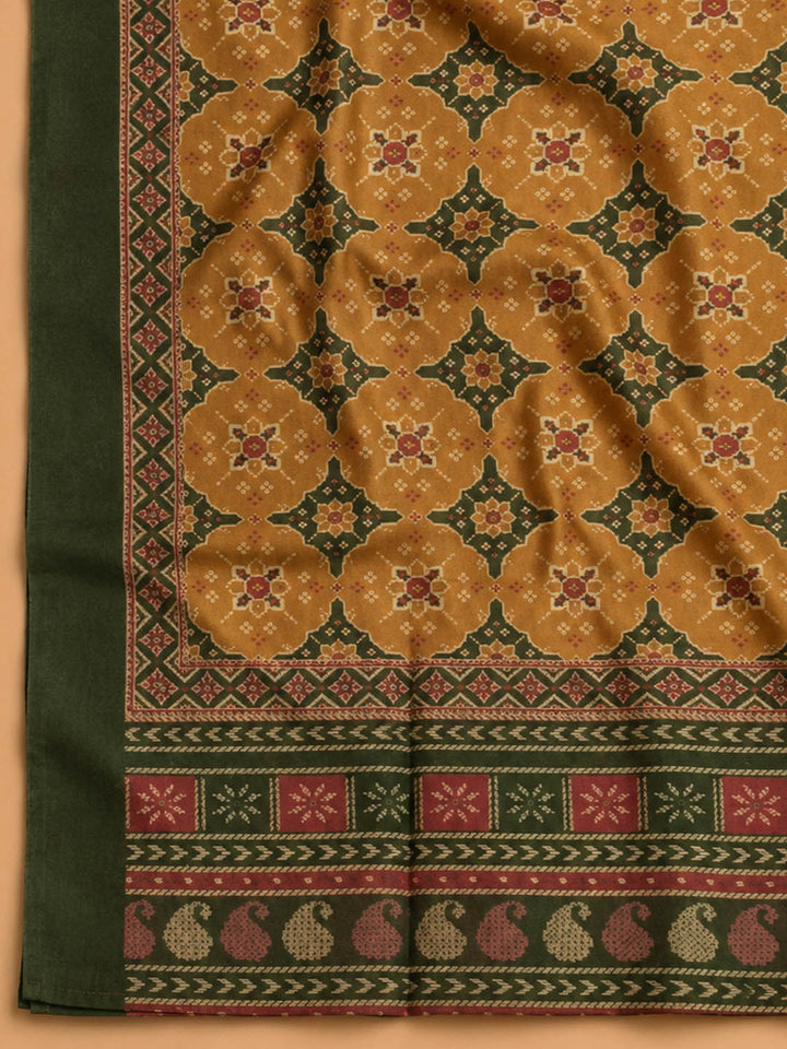 Rust Embroidered Chanderi Unstitched Suit &amp; Pant With Chanderi Dupatta