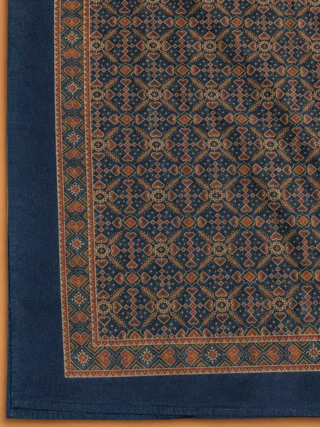 Blue Embroidered Chanderi Unstitched Suit &amp; Pant With Chanderi Dupatta
