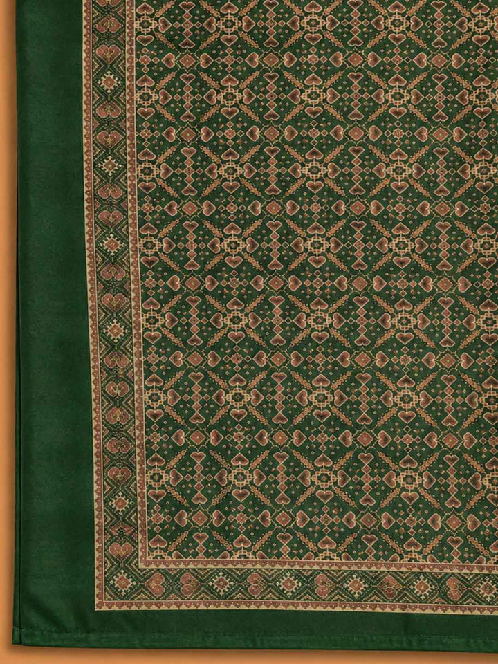 Bottle Green Embroidered Chanderi Unstitched Suit &amp; Pant With Chanderi Dupatta