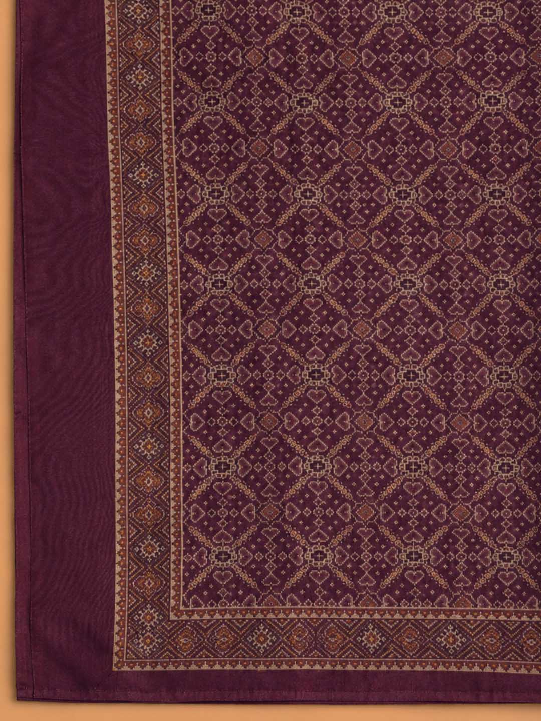 Wine Embroidered Chanderi Unstitched Suit &amp; Pant With Chanderi Dupatta