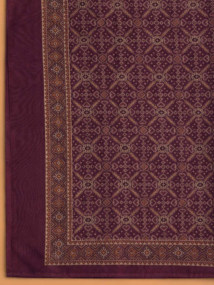 Wine Embroidered Chanderi Unstitched Suit &amp; Pant With Chanderi Dupatta